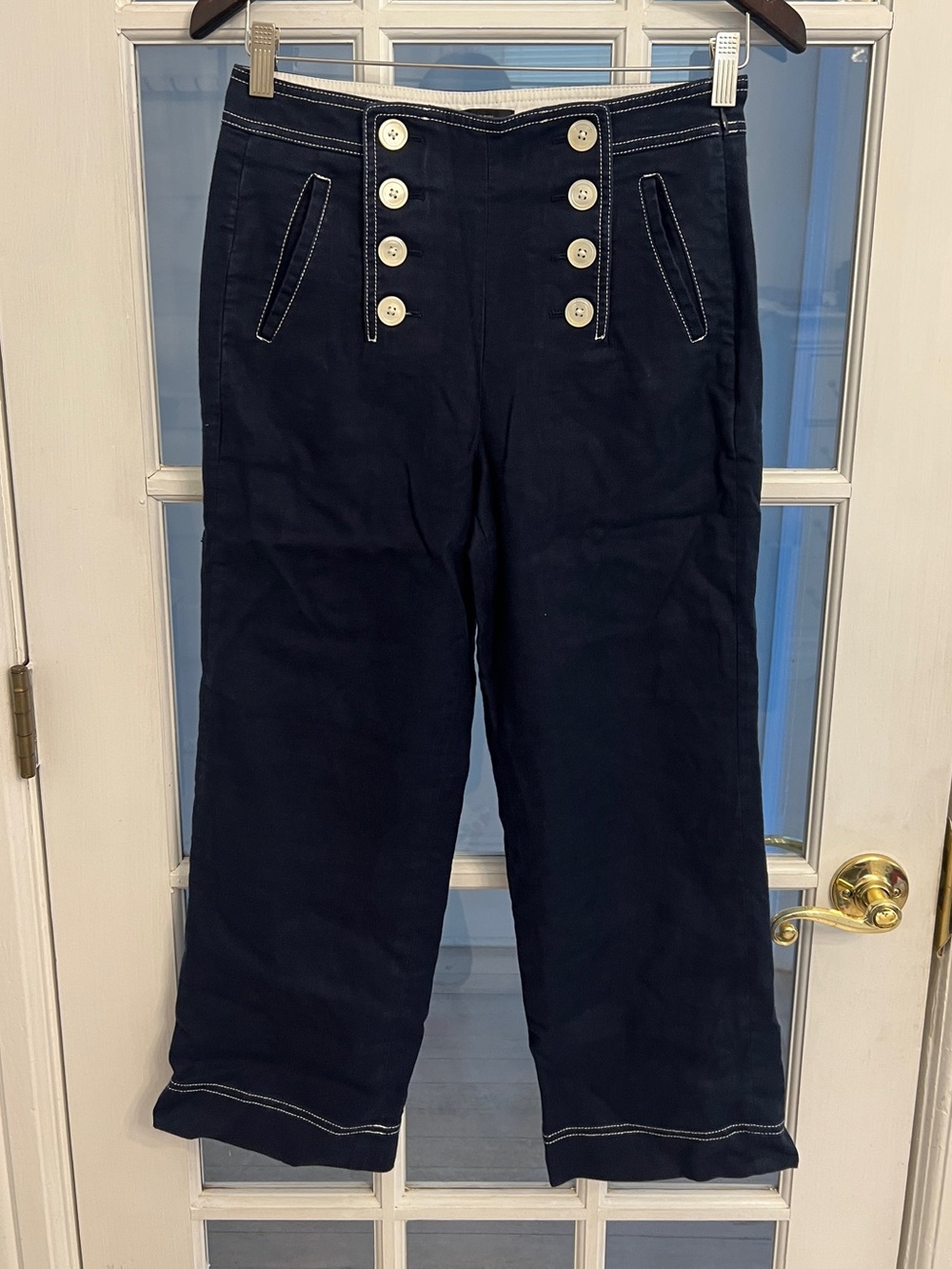 J. CREW Women’s Navy Sailor Pants Ivory Buttons Cropped Wide Leg Nautical Size 2